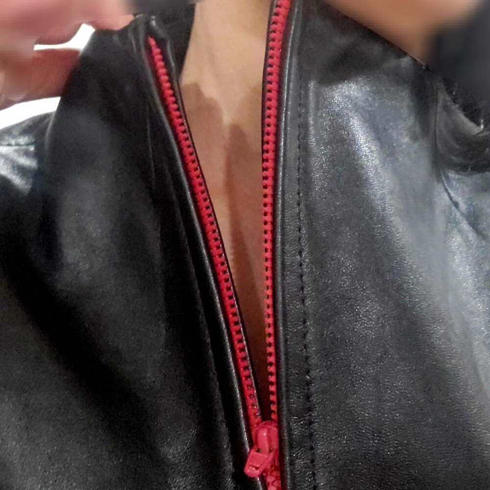 Black Leather Vest Red Zipper & Lining - Picture 4 of 10